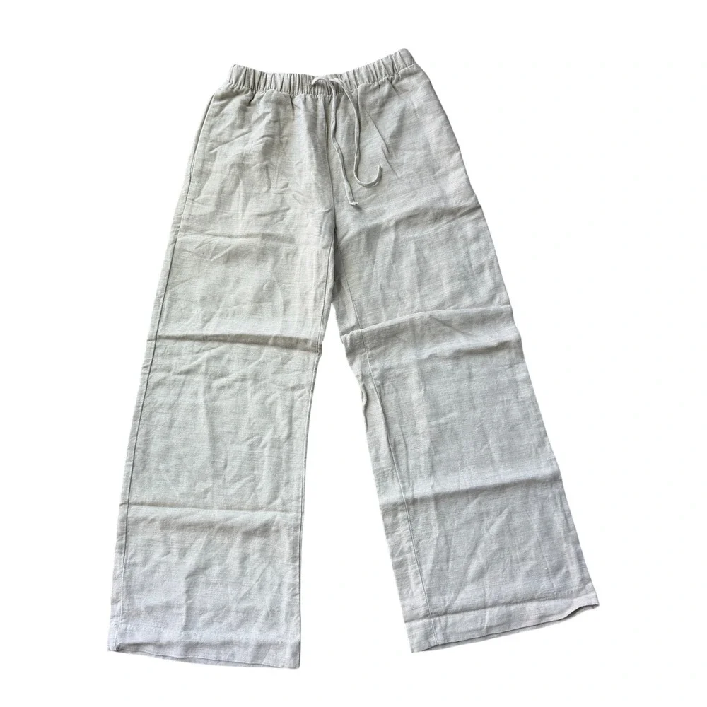 Wilfred Aritzia Linen Blend Wide Leg Pants Beige XS Elastic Waist Drawstring